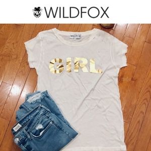 WILDFOX Gold Girl Print Cream Tee- S